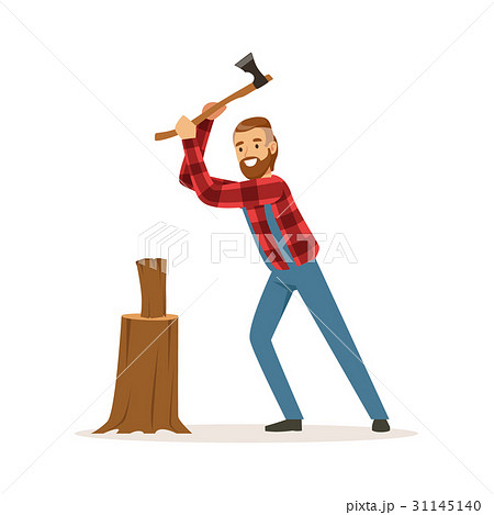 Lumberjack Chopping Wood With An Axe Colorfulのイラスト素材