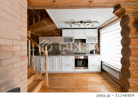 The kitchen room in a rustic log cabin, in the 31146904