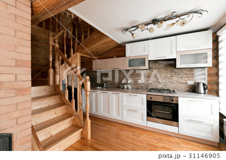The kitchen room in a rustic log cabin, in the 31146905