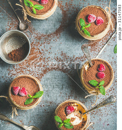 Homemade dessert Tiramisu in glasses, copy space 31147083