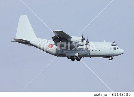 青空を背景に飛行する海上自衛隊のC-130Rハーキュリーズ輸送機 31148589