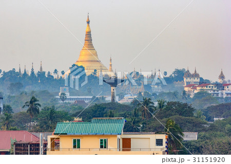 Yangon,Myanmar city skyline with Shwedagon Pagoda. 31151920