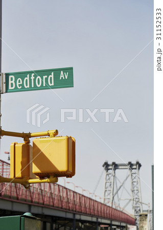 USA, New York, New York City, Brooklyn, Williamsburg, Bedford Avenue sign USA, New York, New York City, Brooklyn, Williamsburg, Bedford Avenue sign 31152533