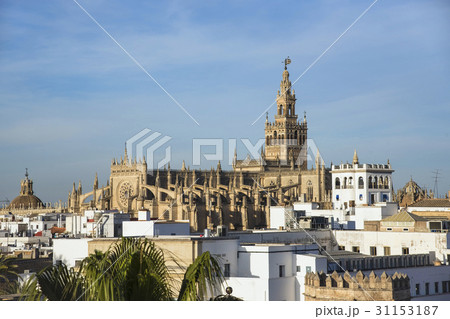 Spain, Andalusia, Seville, Cityscape with Giralda Tower and cathedral 31153187