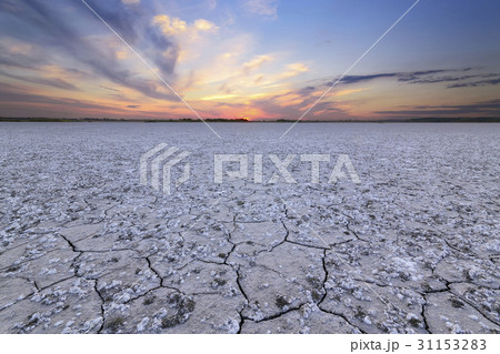 Ukraine, Dnepropetrovsk Region, Novomoskovskiy District, Lake Soleniy Lyman, Desert at sunset 31153283