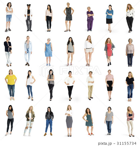 Diversity Women Set Gesture Standing Together Studio Isolated 31155734