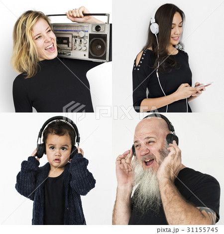 People Set of Diversity People Listening Music Studio Collage 31155745