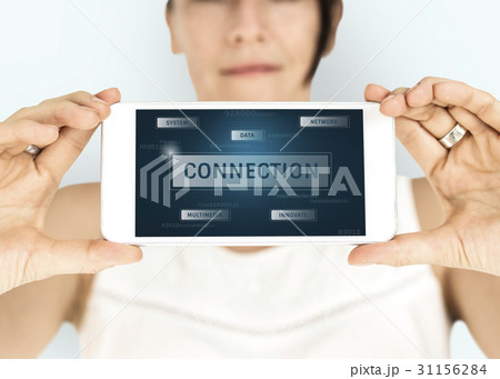 Graphic of global communication connection technology on mobile phone 31156284