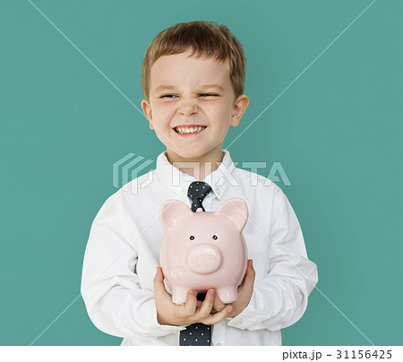 Kid Studio Shoot Gesture Piggybank Holding Kid Studio Shoot Gesture Piggybank Holding 31156425