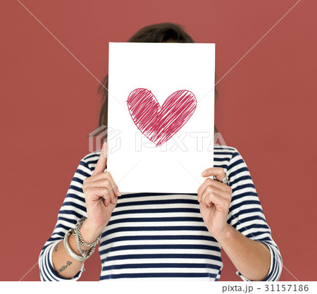 Adult Woman Hold Heart Paper Feeling Adult Woman Hold Heart Paper Feeling 31157186