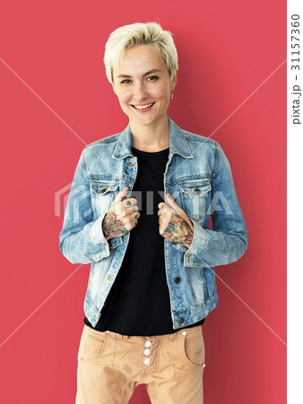 Cuacasian Blonde Woman with Jeans Jacket 31157360