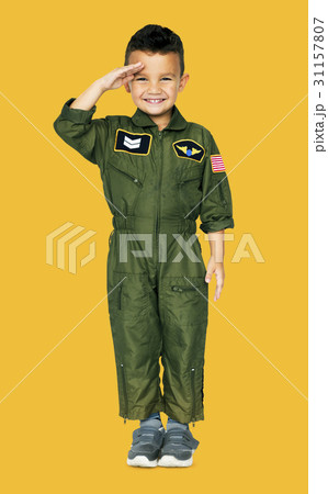 Little Boy in Military Pilot Aviation Costume Studio Portrait 31157807