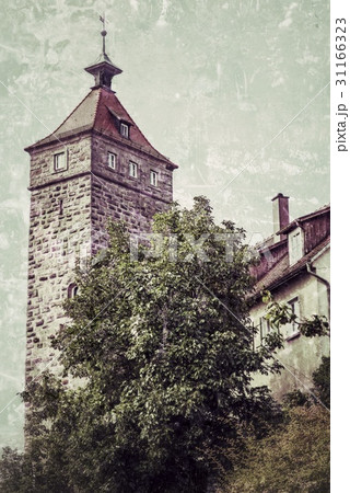 Waldenburg, Germany, castle tower in vintage look 31166323