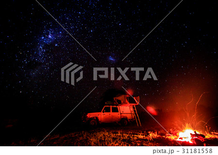 Camping with campfire and stars. 31181558