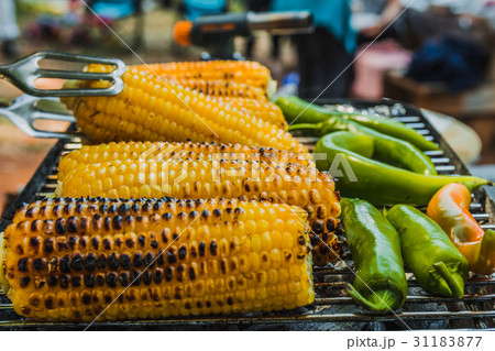 Vegetable are cooked on the grill 31183877