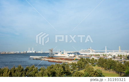 Yokohama Bay with War Ship and passenger ship. 31193321