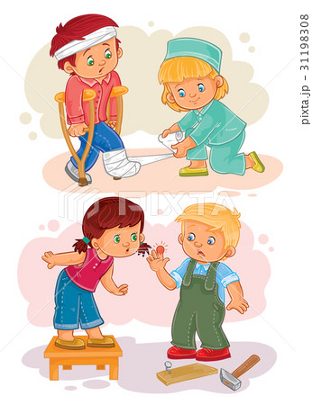 Set icons little boy sick and compassionate girl Set icons little boy sick and compassionate girl 31198308