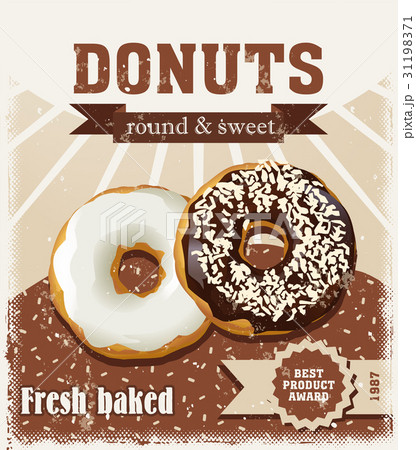 Poster with donuts painted in vintage style - Stock Illustration