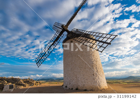 Medieval legendary windmill and summer sky Medieval legendary windmill and summer sky 31199142