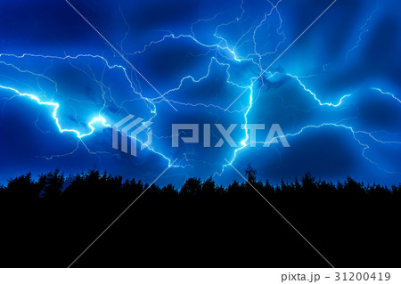 Lightning strike on a dark blue sky Lightning strike on a dark blue sky 31200419