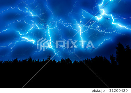 Lightning strike on a dark blue sky Lightning strike on a dark blue sky 31200429