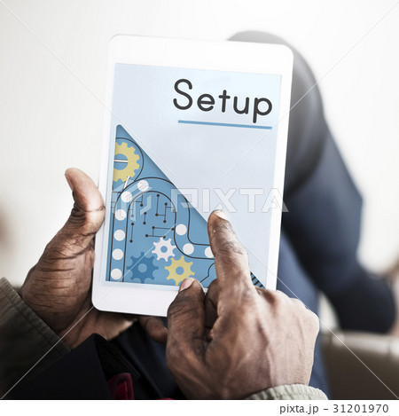 Businessman hand connection with digital tablet setup word 31201970