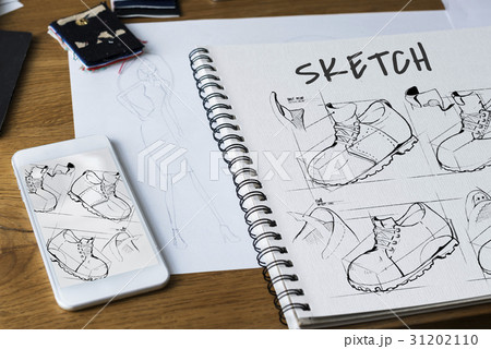 Shoe production procedure sketch drawing Shoe production procedure sketch drawing 31202110