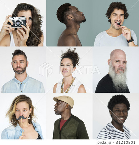 Set of Diversity People Face Expression Lifestyle Studio Collage 31210801