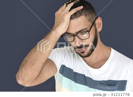 Middle Eastern Man Curious Stress Thinking Studio Portrait 31211776