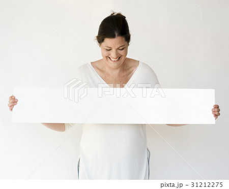 Woman Hands Hold Show Blank Box Banner 31212275