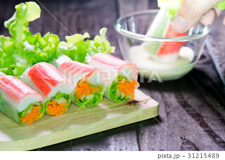 Salad roll with seafood, diet food 31215489