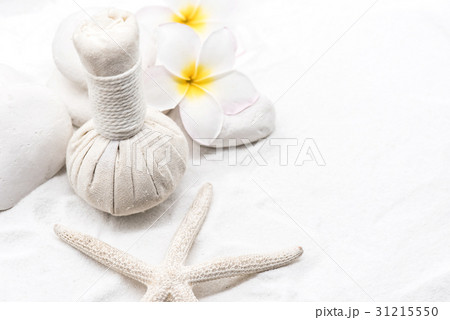 Spa and massage decoration on white sand 31215550