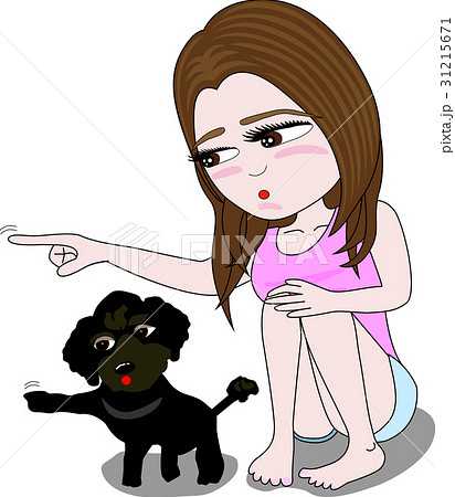 いじける女の子と愛犬のイラスト素材