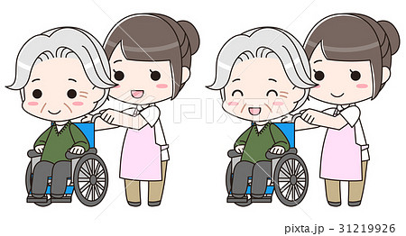 老人 高齢者 車椅子 介護士 看護師 笑顔  イラスト 31219926
