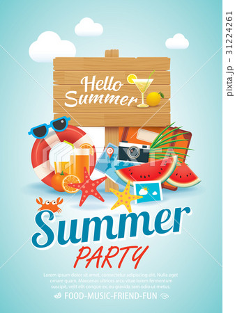 summer beach party invitation poster background のイラスト素材