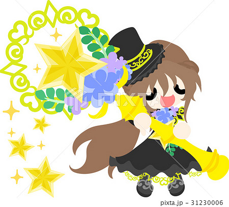 可愛いシルクハットの女の子と星の杖のイラスト素材