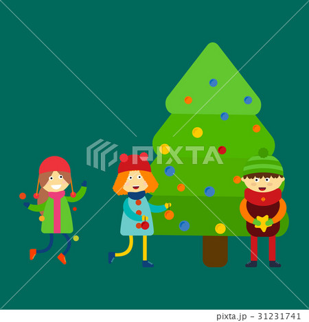 Christmas kids playing winter games skiing cartoon 31231741