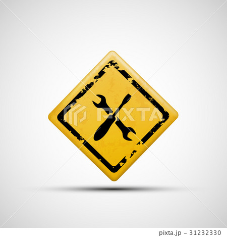 Yellow sign with wrench and screwdriver. 31232330