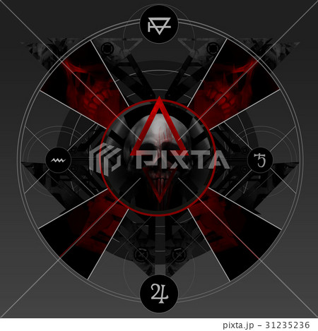 Abstract alchemy bloody pentacle sign with skull. 31235236