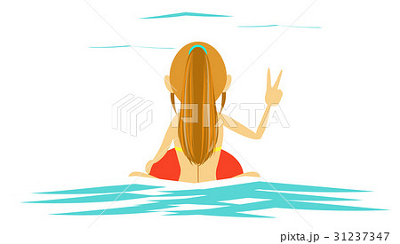 サーフィンで波待ちするlocoの女の子のイラスト素材
