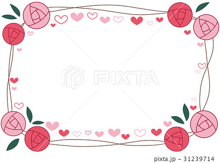 赤とピンクのバラとハートのフレーム 31239714
