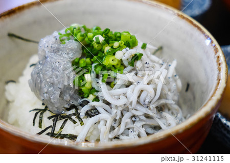 生しらす 釜揚げしらす丼の写真素材