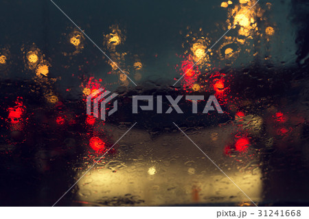 traffic jam in heavy rainy day on city street traffic jam in heavy rainy day on city street 31241668