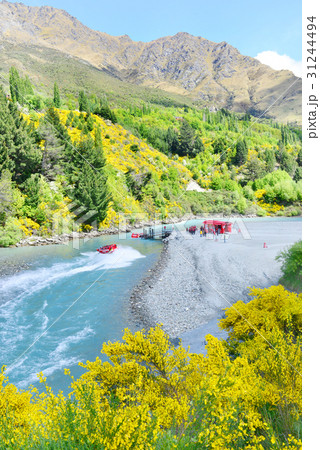 High-speed boat ride in Queenstown, New Zealand. 31244494