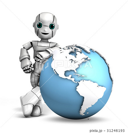 Robot Holds Planet Earth Stares Intently Stock Illustration 2323847979