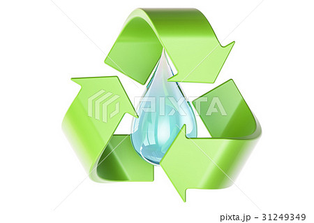 Water drop with recycle symbol, 3D rendering 31249349