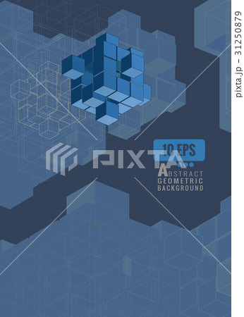 Abstract isometric cube set on blue BG 31250879