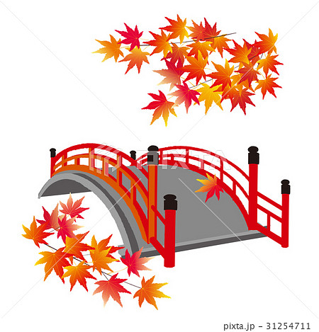 紅葉と橋のイラスト素材