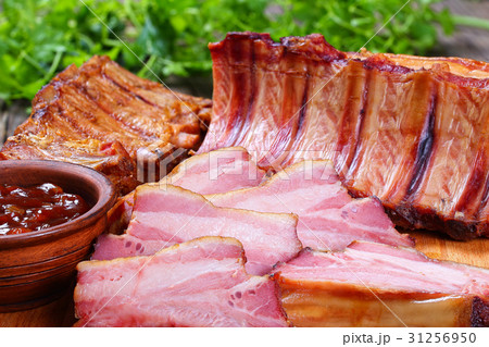 close up of Smoked slab of Ribs close up of Smoked slab of Ribs 31256950