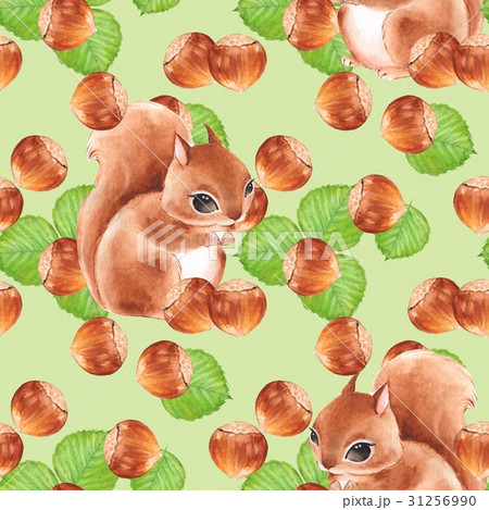 Hazelnut. Watercolor seamless pattern with nuts Hazelnut. Watercolor seamless pattern with nuts 31256990